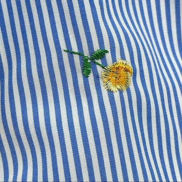 Maddie Girl’s Striped Floral Embroidered Button Front Short Sleeve Shirt XL - Picture 11 of 13